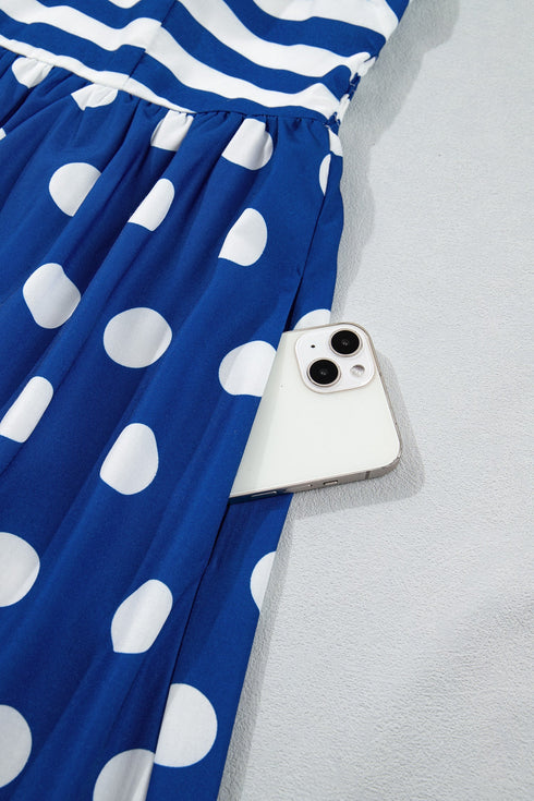 Striped Polka Dot Patchwork Spaghetti Strap Maxi Dress