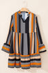 Striped Polka Dot Print Ruffled Hem V Neck Mini Dress