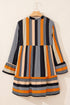 Striped Polka Dot Print Ruffled Hem V Neck Mini Dress