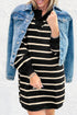 Striped Polo Collar Puff Sleeve Mini Sweater Dress