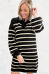 Striped Polo Collar Puff Sleeve Mini Sweater Dress