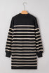 Striped Polo Collar Puff Sleeve Mini Sweater Dress