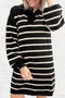 Striped Polo Collar Puff Sleeve Mini Sweater Dress