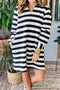 Striped Polo Neck Side Pocket Sweatshirt Mini Dress