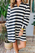 Striped Polo Neck Side Pocket Sweatshirt Mini Dress