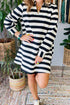Striped Polo Neck Side Pocket Sweatshirt Mini Dress