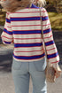 Striped Preppy Polo Collar V-Neck Long Sleeve Pullover Sweatshirt
