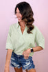 Striped Print Collared Half Sleeve Shirt Blouse
