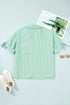 Striped Print Collared V Neck Short Sleeve Blouse