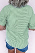 Striped Print Collared V Neck Short Sleeve Blouse