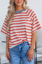 Striped Print Contrast Collar Raglan Sleeve Casual Shirt