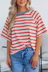 Striped Print Contrast Collar Raglan Sleeve Casual Shirt