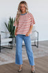 Striped Print Contrast Collar Raglan Sleeve Casual Shirt