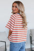 Striped Print Contrast Collar Raglan Sleeve Casual Shirt