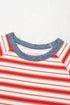 Striped Print Contrast Collar Raglan Sleeve Casual Shirt