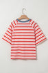 Striped Print Contrast Collar Raglan Sleeve Casual Shirt