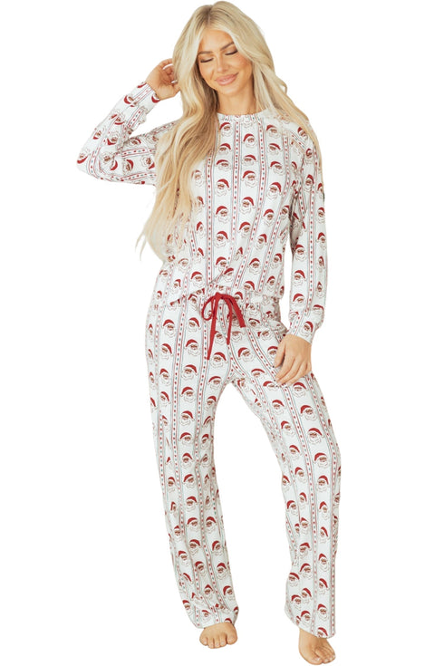 Striped Print Contrast Trim Wide Leg Pajama Lounge Set