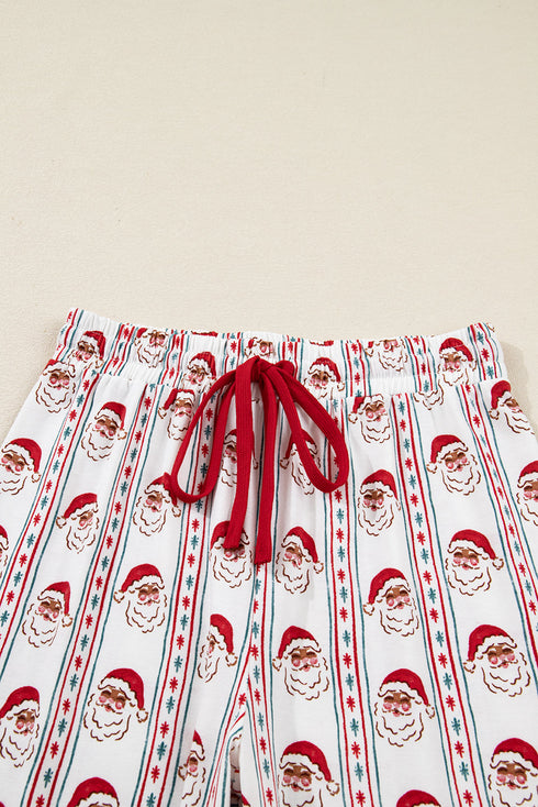 Striped Print Contrast Trim Wide Leg Pajama Lounge Set