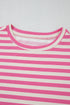 Striped Print Crew Neck T Shirt Drawstring Short Set