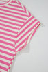 Striped Print Crew Neck T Shirt Drawstring Short Set