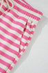Striped Print Crew Neck T Shirt Drawstring Short Set