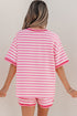 Striped Print Defined Trim Short Sleeve Loose Short Set