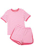 Striped Print Defined Trim Short Sleeve Loose Short Set