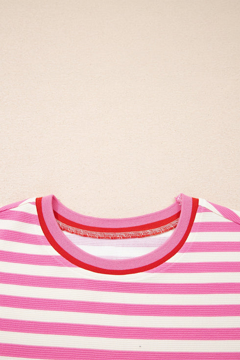 Striped Print Defined Trim Short Sleeve Loose Short Set