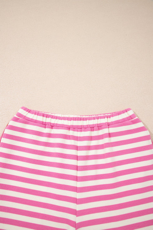 Striped Print Defined Trim Short Sleeve Loose Short Set