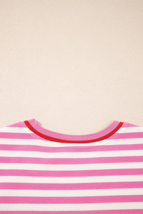 Striped Print Defined Trim Short Sleeve Loose Short Set