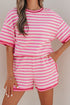 Striped Print Defined Trim Short Sleeve Loose Short Set