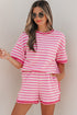 Striped Print Defined Trim Short Sleeve Loose Short Set