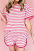 Striped Print Defined Trim Short Sleeve Loose Short Set