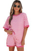 Striped Print Defined Trim Short Sleeve Loose Short Set