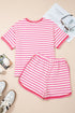 Striped Print Defined Trim Short Sleeve Loose Short Set