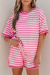 Striped Print Defined Trim Short Sleeve Loose Short Set