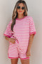 Striped Print Defined Trim Short Sleeve Loose Short Set
