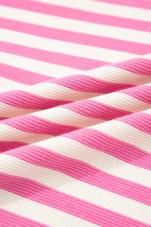 Striped Print Defined Trim Short Sleeve Loose Short Set