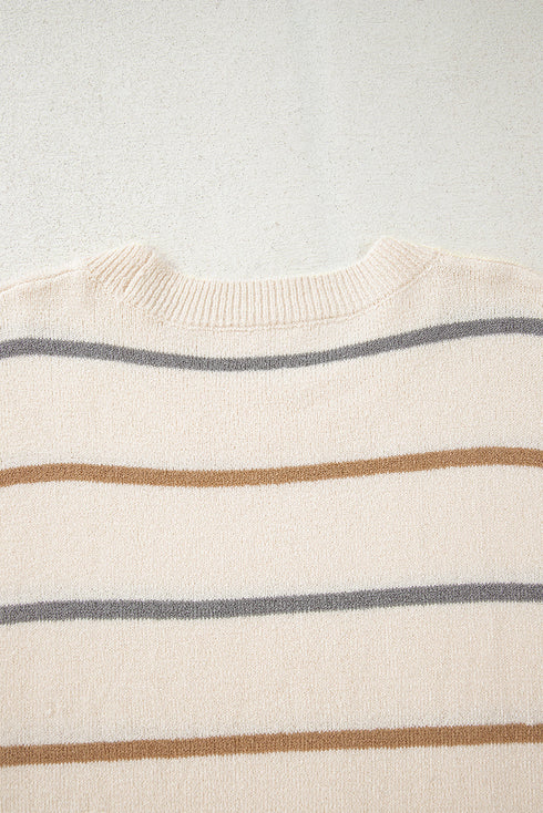 Striped Print Drop Shoulder Casual Knit Sweater