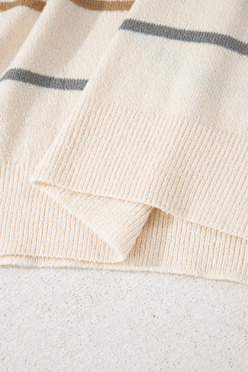 Striped Print Drop Shoulder Casual Knit Sweater