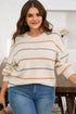 Striped Print Drop Shoulder Casual Knit Sweater