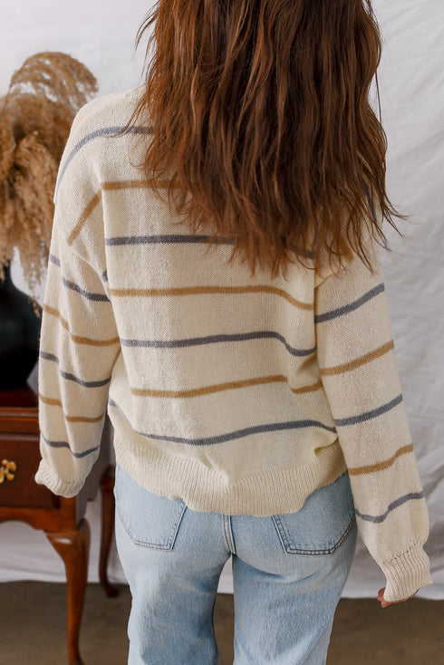 Striped Print Drop Shoulder Casual Knit Sweater
