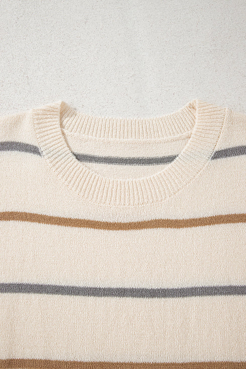 Striped Print Drop Shoulder Casual Knit Sweater