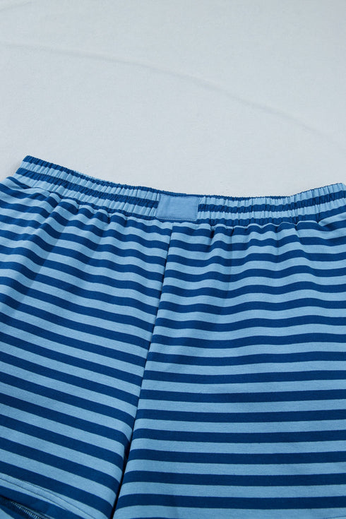 Striped Print Dropped Shoulder Tee Shorts Two Piece Loungewear