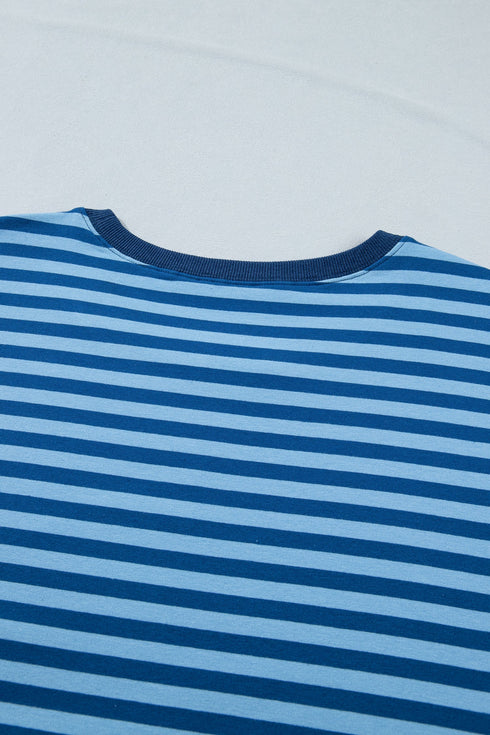 Striped Print Dropped Shoulder Tee Shorts Two Piece Loungewear