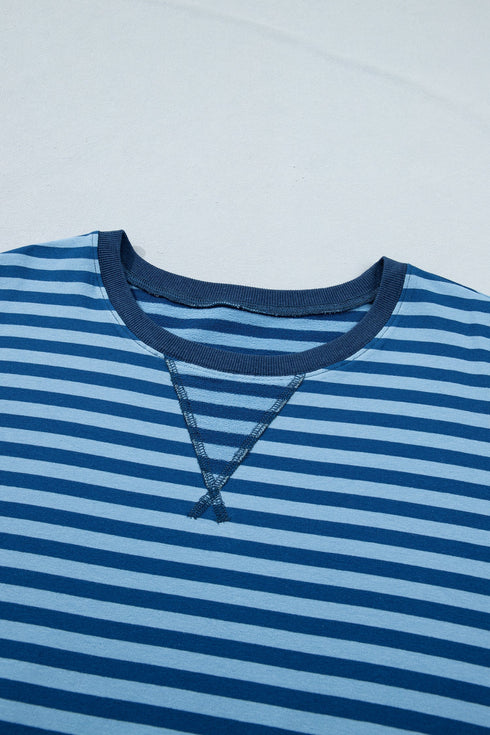 Striped Print Dropped Shoulder Tee Shorts Two Piece Loungewear