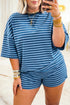 Striped Print Dropped Shoulder Tee Shorts Two Piece Loungewear