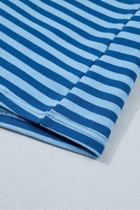 Striped Print Dropped Shoulder Tee Shorts Two Piece Loungewear