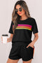 Striped Print Front Patch Pocket Casual Knit Tee