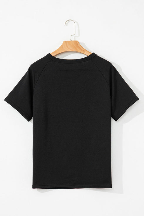 Striped Print Front Patch Pocket Casual Knit Tee